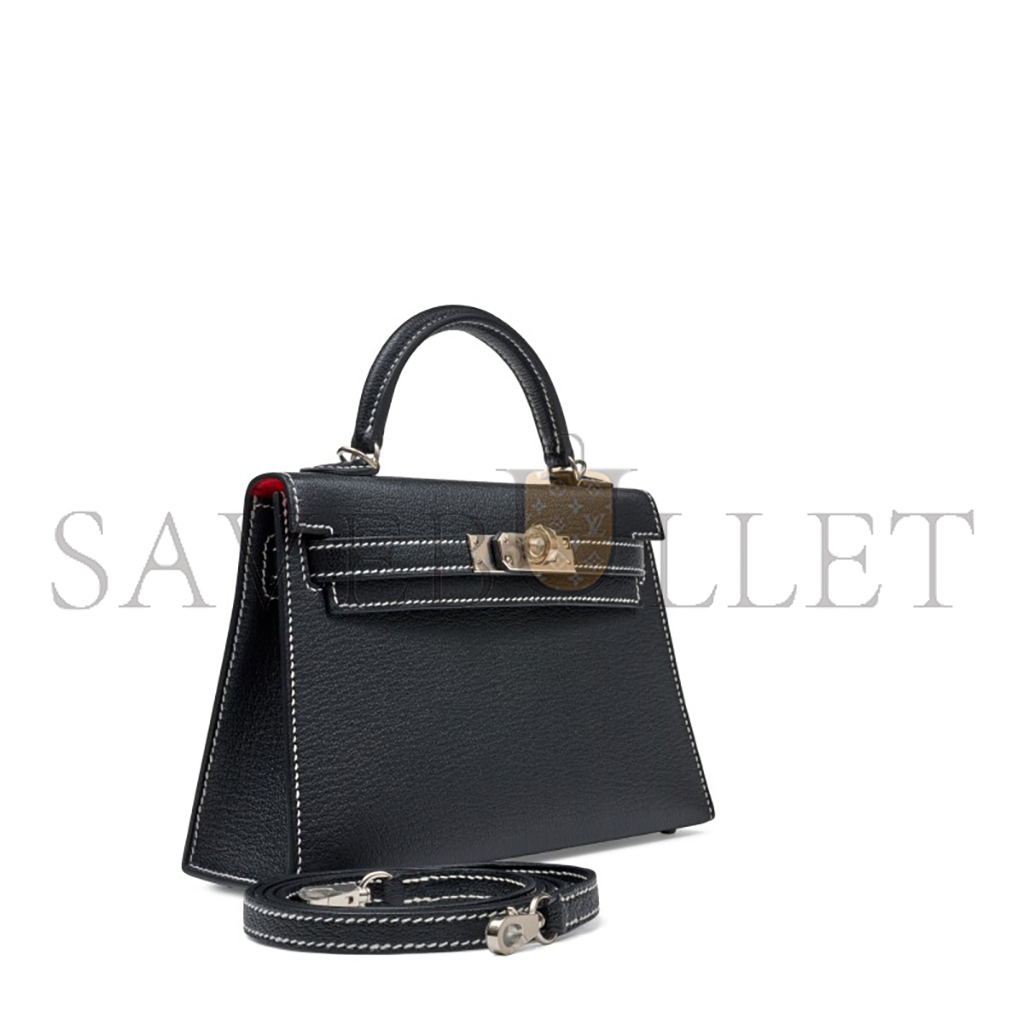 H**mes master black and rouge de coeur bi-color chÈvre mysore mini kelly ii palladium hardware (19*12*5.5cm)